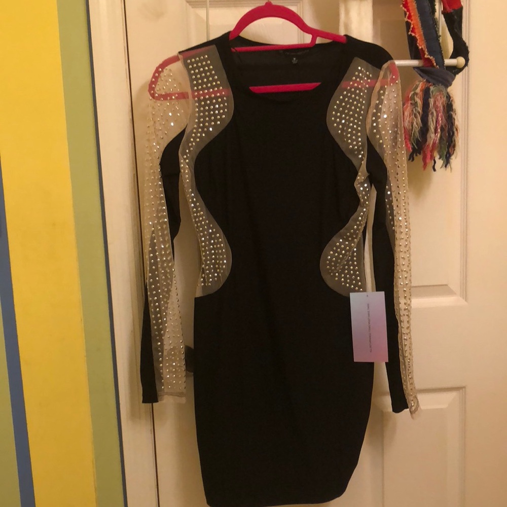 SYMPHONY Black and Silver Sequined Mesh Dress